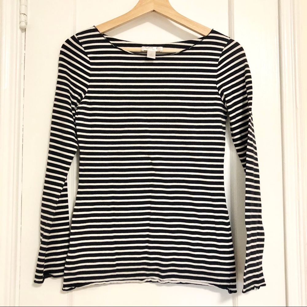 LOFT petite small black/white striped long sleeve